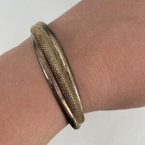 Sterling silver modern mesh crossover cuff bracelet